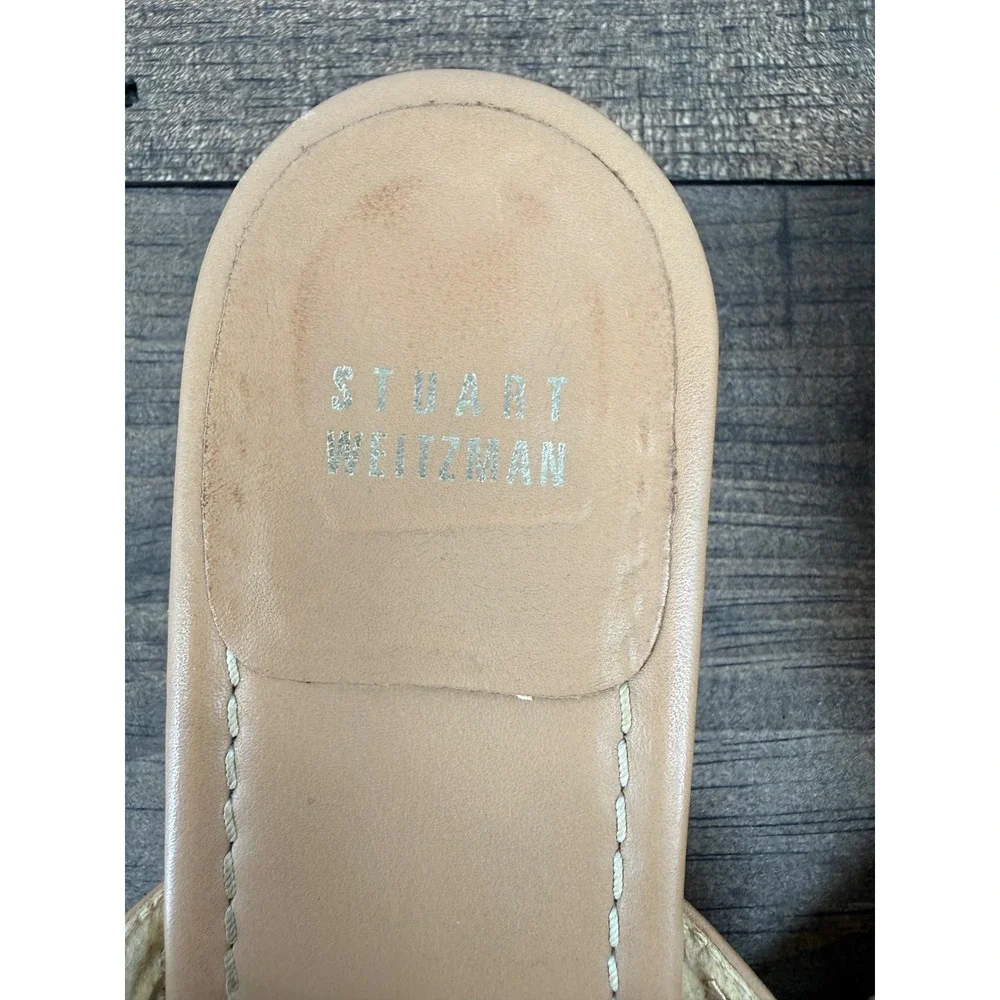 Stuart Weitzman Beaded Flower Thong Wedge Sandals Tan Leather Size 6M